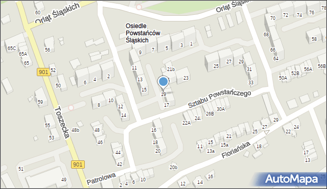 Gliwice, Sztabu Powstańczego, 19, mapa Gliwic