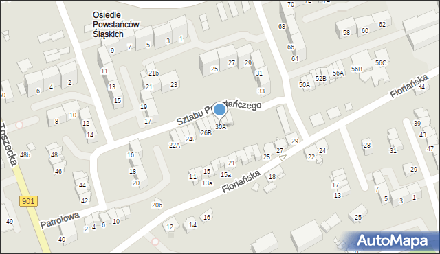 Gliwice, Sztabu Powstańczego, 30A, mapa Gliwic