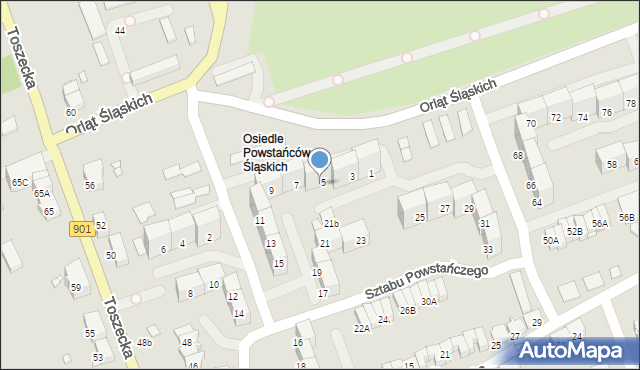 Gliwice, Sztabu Powstańczego, 5A, mapa Gliwic