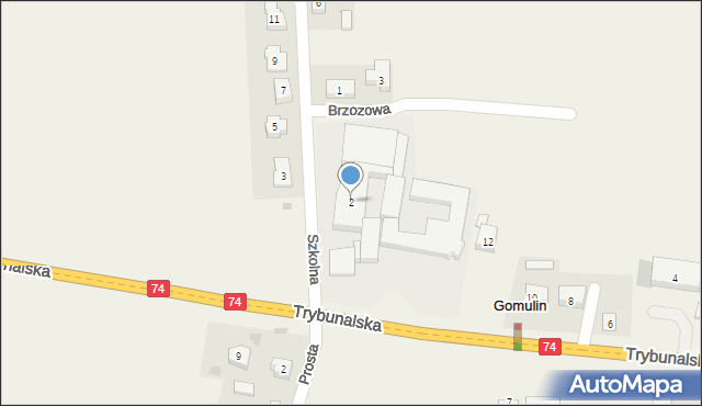 Gomulin, Szkolna, 2, mapa Gomulin