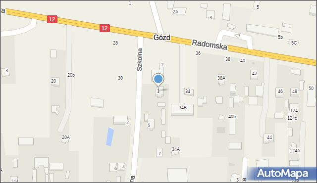 Gózd, Szkolna, 3, mapa Gózd