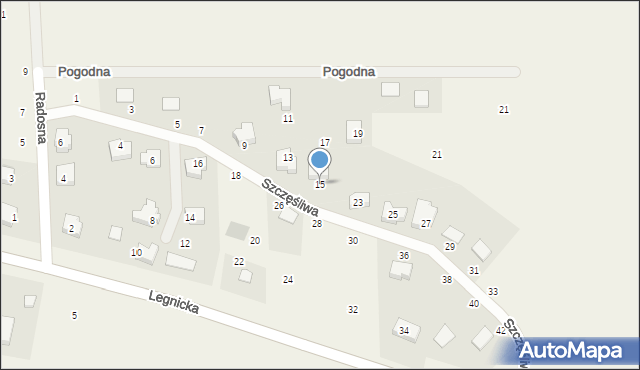 Grzybiany, Szczęśliwa, 15, mapa Grzybiany