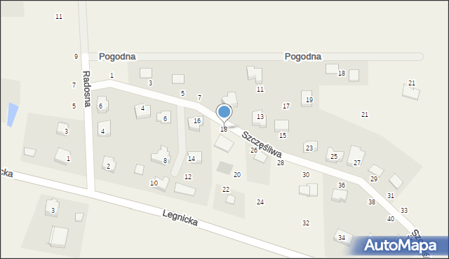 Grzybiany, Szczęśliwa, 18, mapa Grzybiany