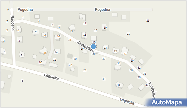 Grzybiany, Szczęśliwa, 28, mapa Grzybiany