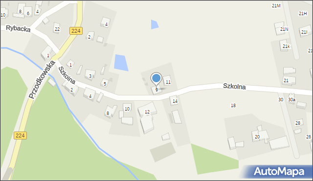 Grzybno, Szkolna, 9, mapa Grzybno