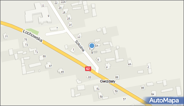 Gwizdały, Szkolna, 8, mapa Gwizdały