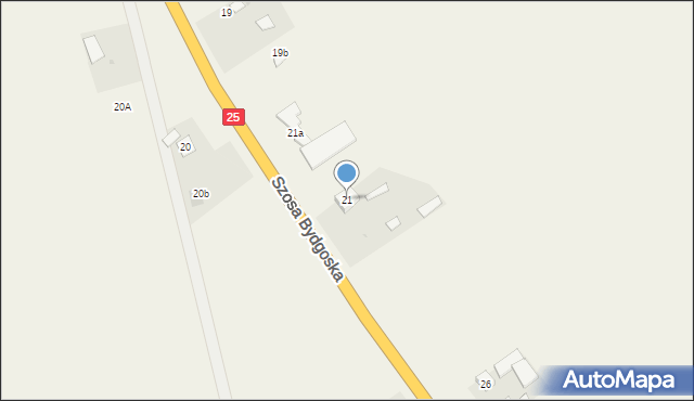 Jaksice, Szosa Bydgoska, 21, mapa Jaksice