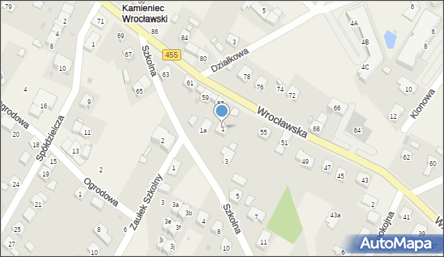 Kamieniec Wrocławski, Szkolna, 1, mapa Kamieniec Wrocławski