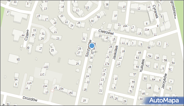 Katowice, Szczygłów, 32, mapa Katowic