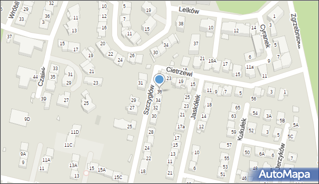 Katowice, Szczygłów, 36, mapa Katowic