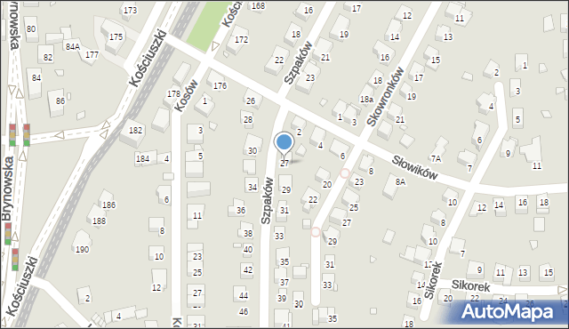 Katowice, Szpaków, 27, mapa Katowic