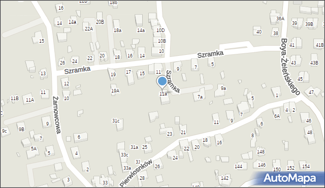 Katowice, Szramka Emila, ks., 11a, mapa Katowic