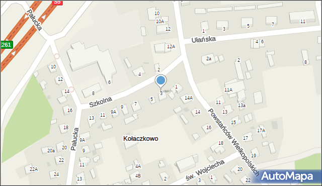 Kołaczkowo, Szkolna, 3, mapa Kołaczkowo