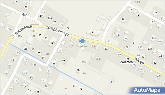 Korczyna, Szeptyckiego, gen., 71, mapa Korczyna