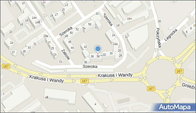 Koszalin, Szeroka, 34, mapa Koszalina