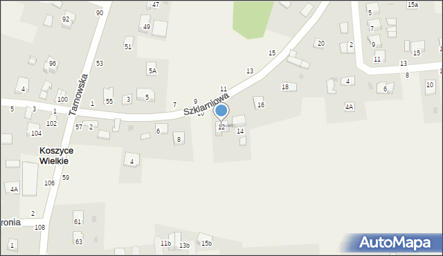 Koszyce Wielkie, Szklarniowa, 12, mapa Koszyce Wielkie