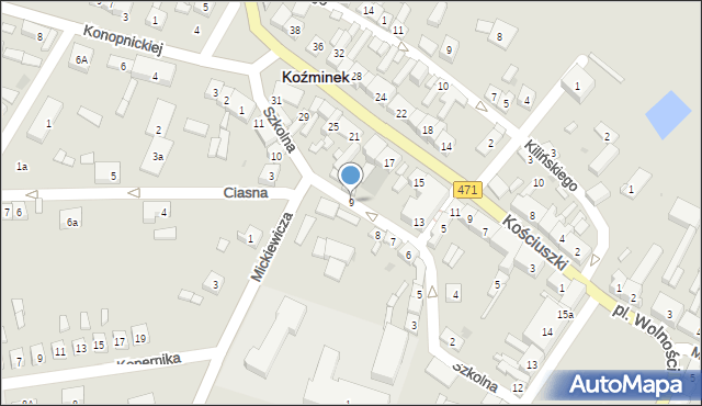 Koźminek, Szkolna, 9, mapa Koźminek