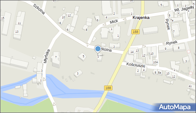 Krajenka, Szkolna, 1, mapa Krajenka