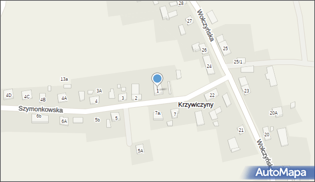 Krzywiczyny, Szymonkowska, 1, mapa Krzywiczyny