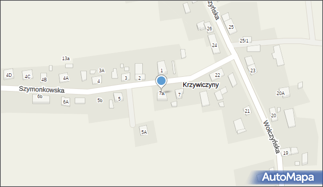 Krzywiczyny, Szymonkowska, 7a, mapa Krzywiczyny