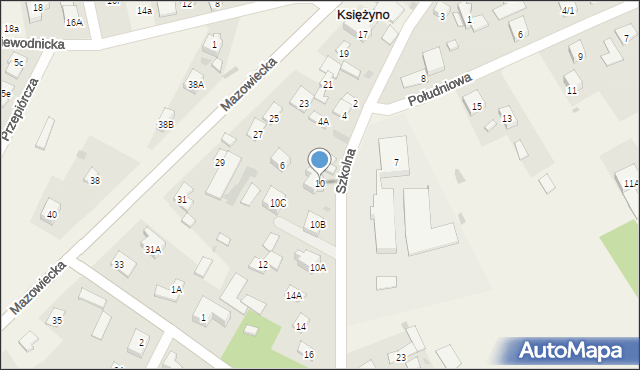 Księżyno, Szkolna, 10, mapa Księżyno