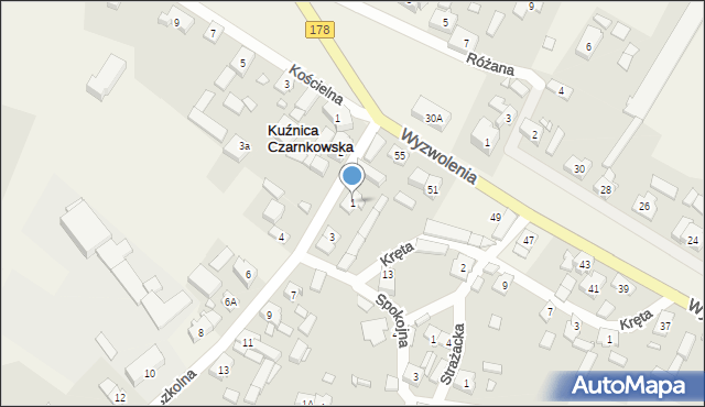 Kuźnica Czarnkowska, Szkolna, 1, mapa Kuźnica Czarnkowska