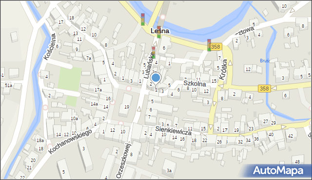 Leśna, Szkolna, 1, mapa Leśna