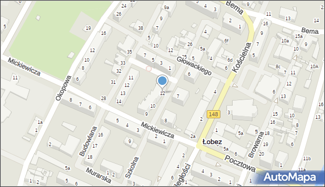 Łobez, Szkolna, 12, mapa Łobez