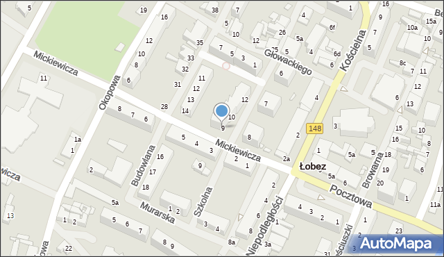 Łobez, Szkolna, 9, mapa Łobez