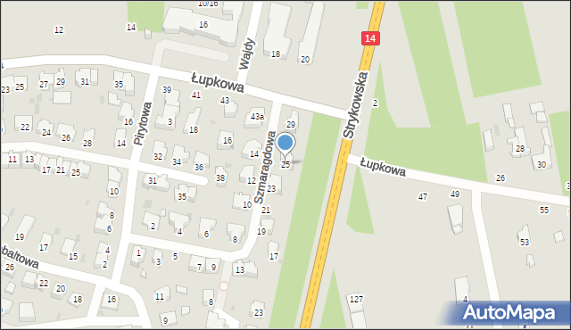 Łódź, Szmaragdowa, 25, mapa Łodzi