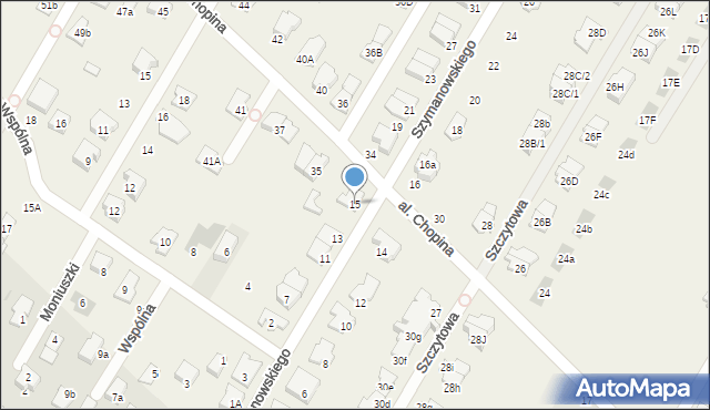 Łomianki Dolne, Szymanowskiego Karola, 15, mapa Łomianki Dolne