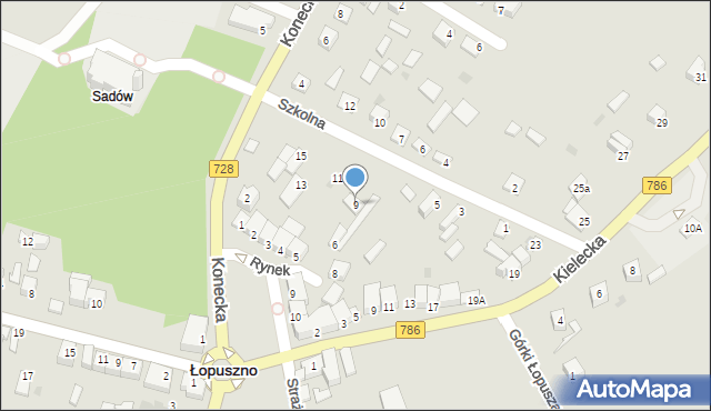 Łopuszno, Szkolna, 9, mapa Łopuszno