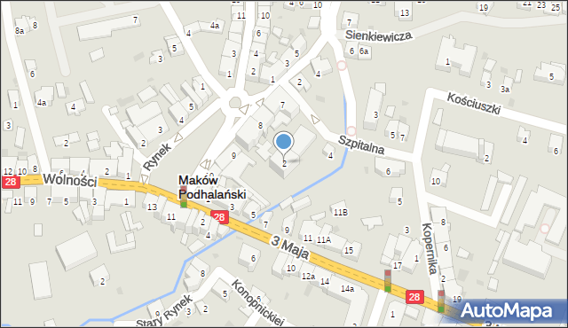 Maków Podhalański, Szpitalna, 2, mapa Maków Podhalański