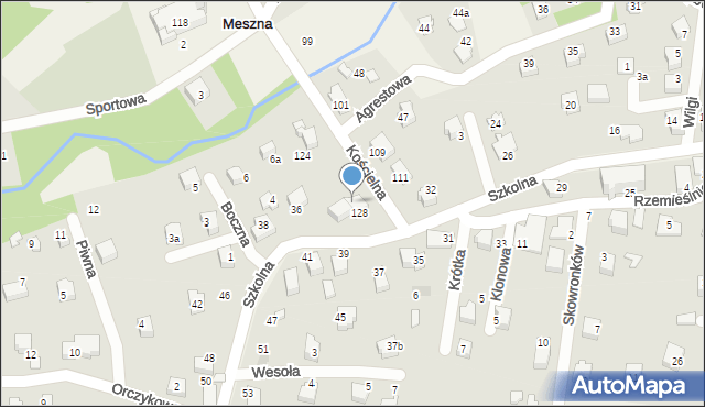 Meszna, Szkolna, 34, mapa Meszna