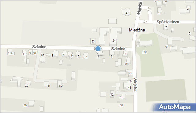 Miedźna, Szkolna, 3, mapa Miedźna