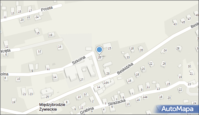 Międzybrodzie Żywieckie, Szkolna, 16, mapa Międzybrodzie Żywieckie