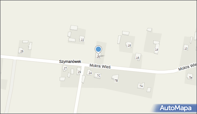 Mokra Wieś, Szymanówek, 20, mapa Mokra Wieś