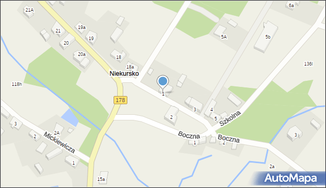 Niekursko, Szkolna, 1, mapa Niekursko