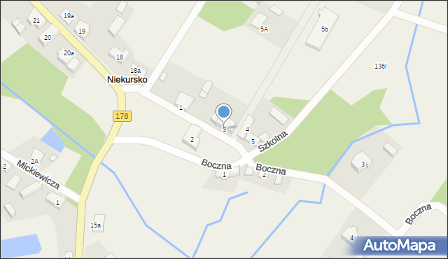 Niekursko, Szkolna, 3, mapa Niekursko