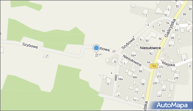 Niesułowice, Szybowa, 12, mapa Niesułowice