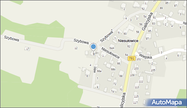 Niesułowice, Szybowa, 9, mapa Niesułowice