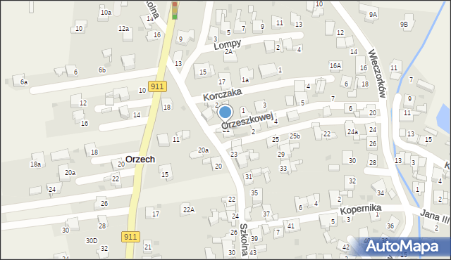 Orzech, Szkolna, 21, mapa Orzech