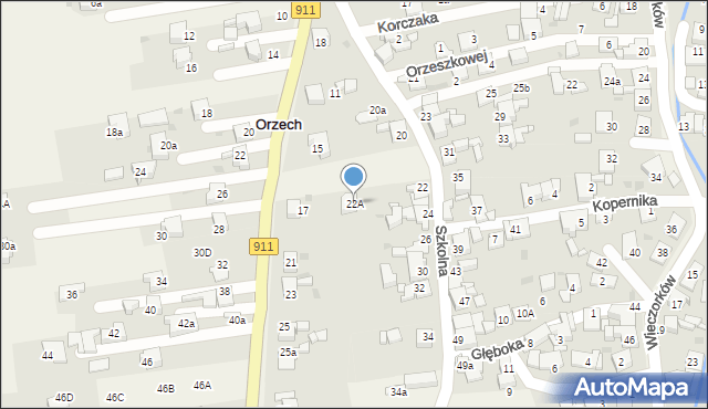 Orzech, Szkolna, 22A, mapa Orzech