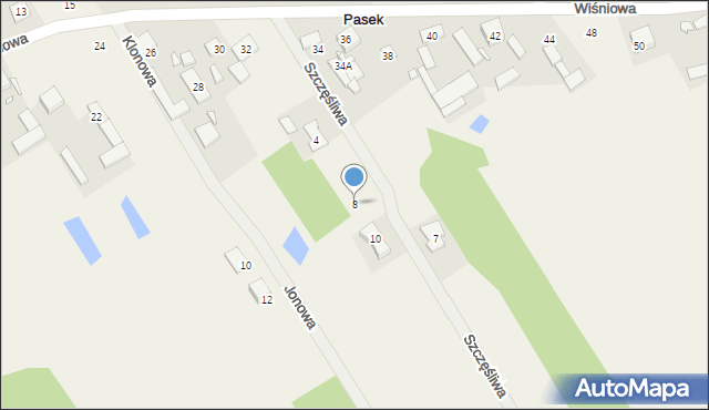 Pasek, Szczęśliwa, 8, mapa Pasek