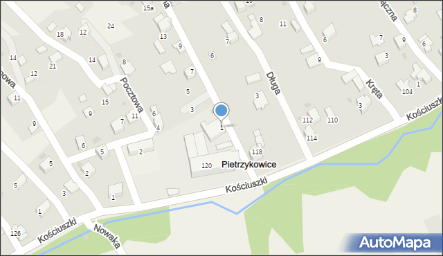 Pietrzykowice, Szkolna, 1, mapa Pietrzykowice