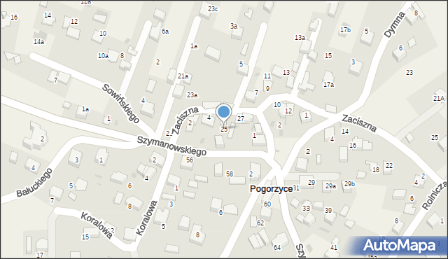 Pogorzyce, Szymanowskiego Karola, 25, mapa Pogorzyce