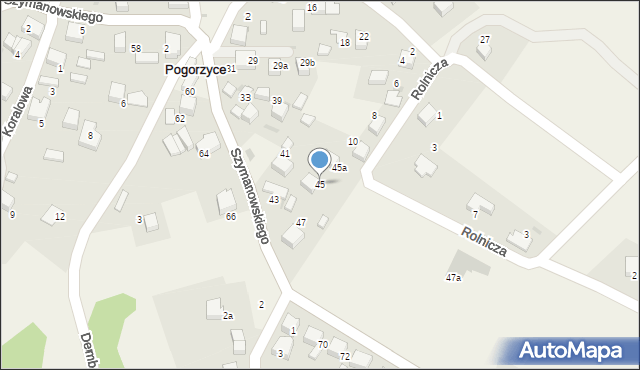 Pogorzyce, Szymanowskiego Karola, 45, mapa Pogorzyce