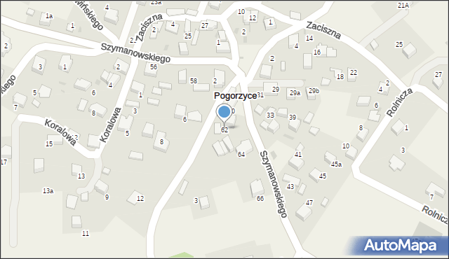 Pogorzyce, Szymanowskiego Karola, 62, mapa Pogorzyce