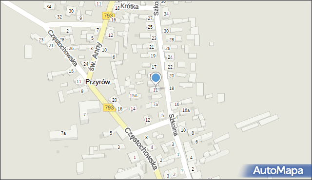 Przyrów, Szkolna, 11, mapa Przyrów