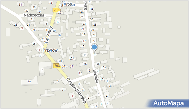 Przyrów, Szkolna, 18, mapa Przyrów